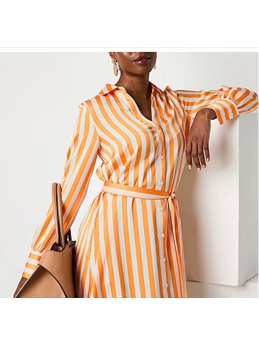 Women's Worthington Striped Midi Dress, XS, Orange and White